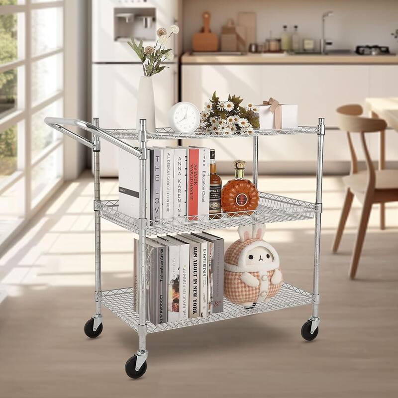 3 or 2-Tier Commercial Grade Rolling Service Kitchen Cart for Home and Office Use - N/A