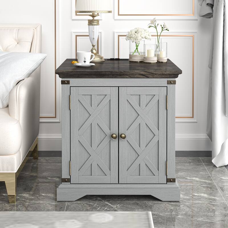 Farmhouse End Table with Charging Station - 25" in Height