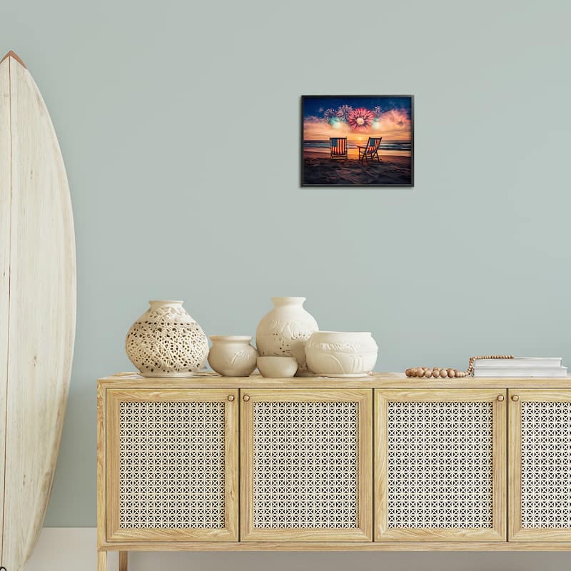 Stupell Summer Fireworks at Beach Framed Giclee Art Design By Arlington Prints