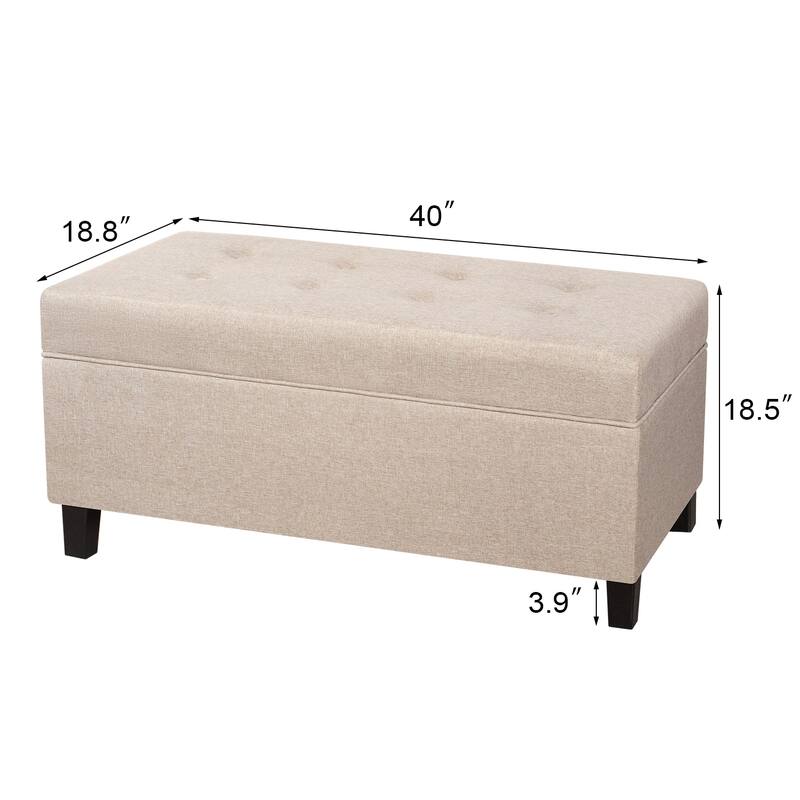 Adeco 40" Faux Leather Storage Ottoman Bench with Tufted Button - 40"X18.8"X16.5"