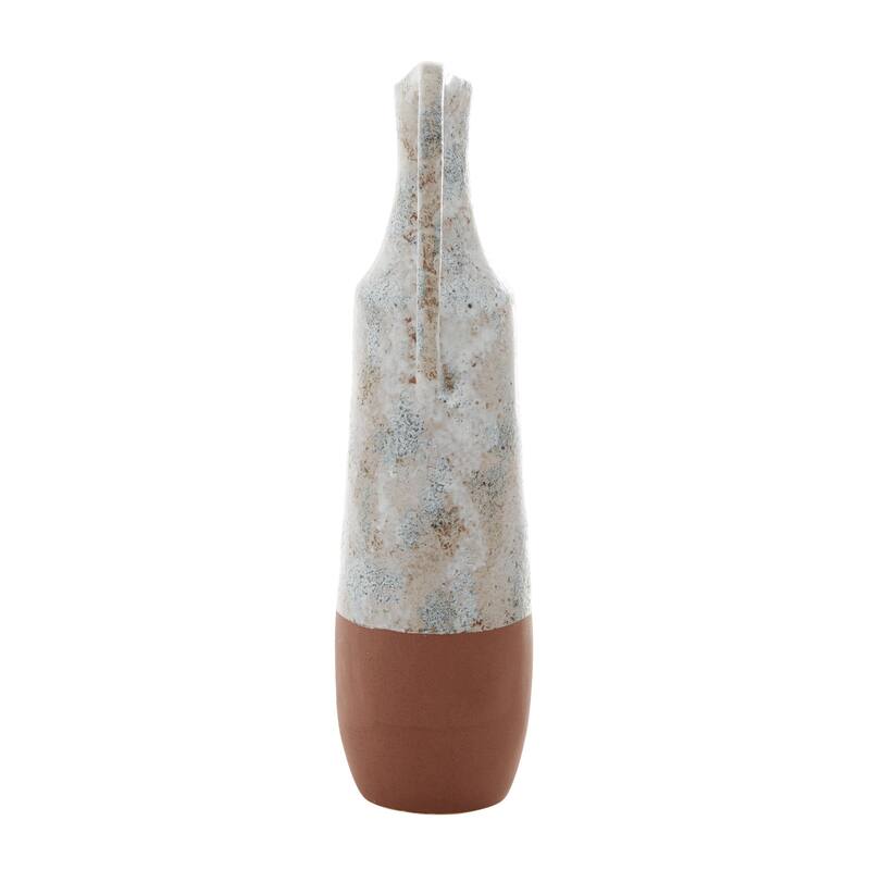 Ceramic Handmade Decorative Vase with Terracotta Accents - White - Roche River Decor