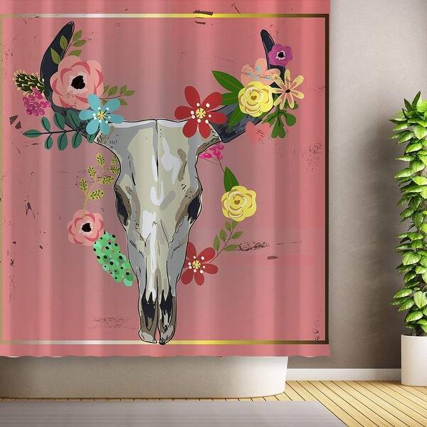 Shop Bull Skull With Flowers Shower Curtain Halloween Bathroom Decor On Sale Overstock 22822352