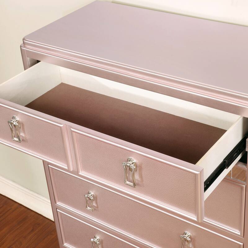 Furniture of America Gibson Contemporary Pink 2-Piece Faux Leather Tufted Headboard Panel Bed and Chest Set