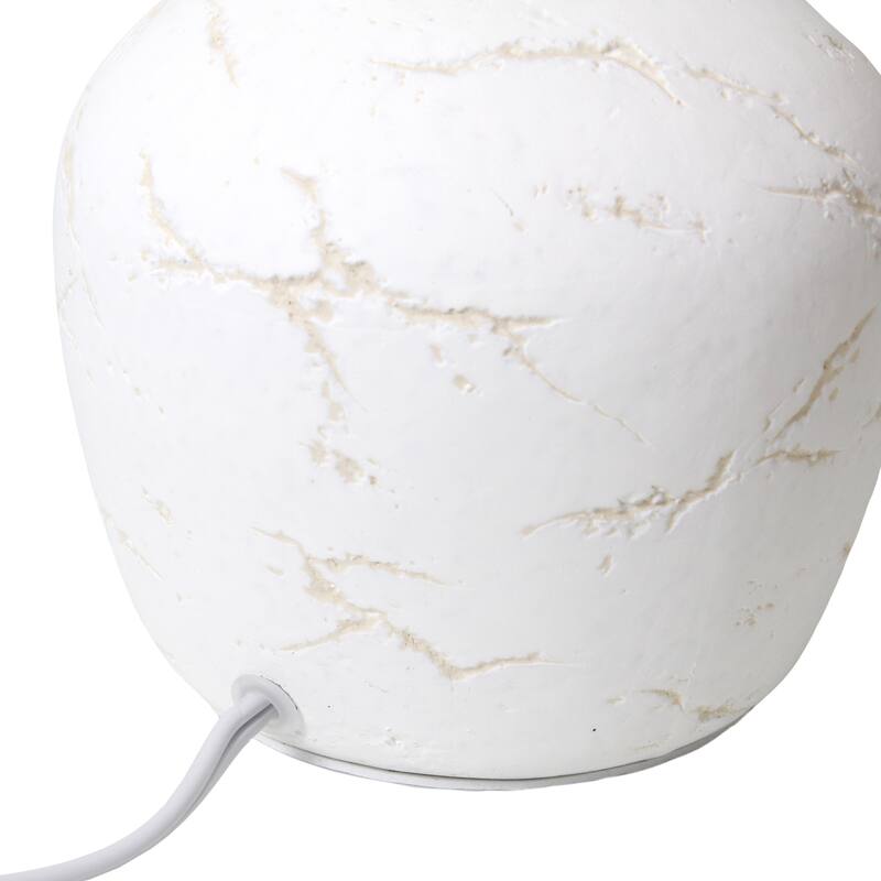Marble Inspired Ceramic Table Lamp with White Fabric Drum Shade Modern Compact Accent Lighting Multiple Colors