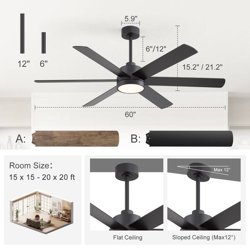 60" Reversible 10-Blade LED Ceiling Fan with Light and Remote