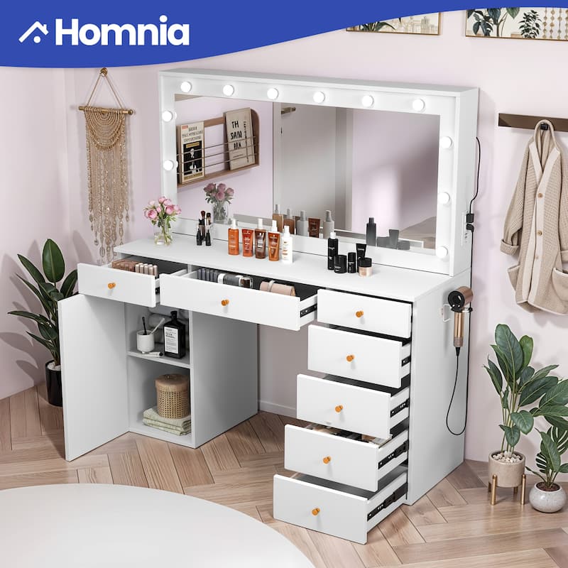 Makeup Vanity with Mirror and Lights Vanity Desk with Large Glass Top