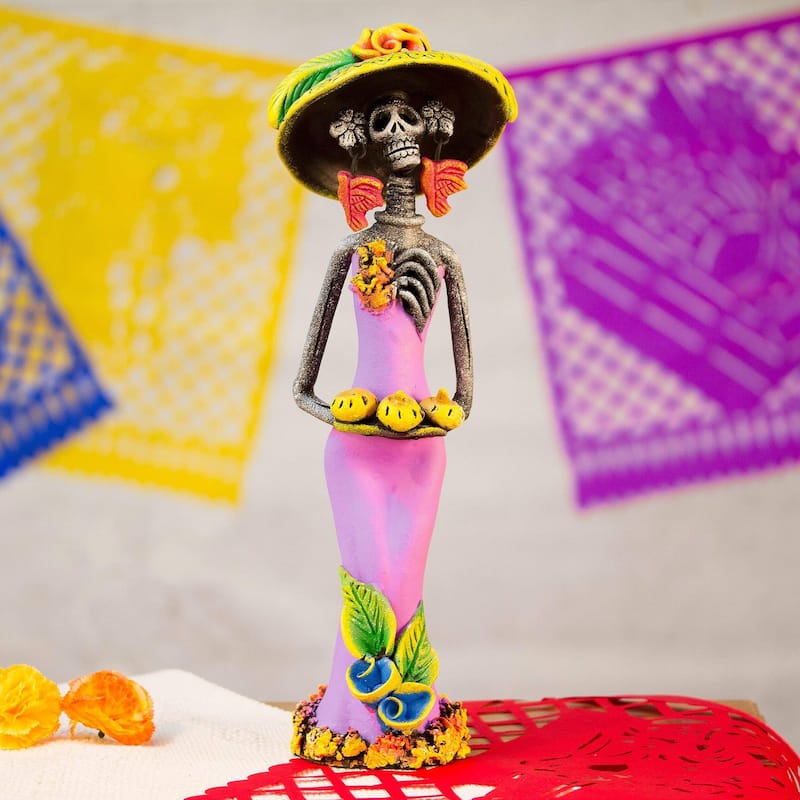 Ceramic statuette, 'Strolling Catrina'