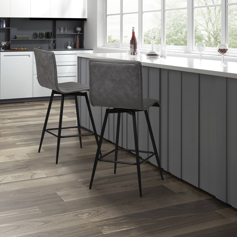 INK+IVY Adams Grey Faux Leather Swivel Counter Stool
