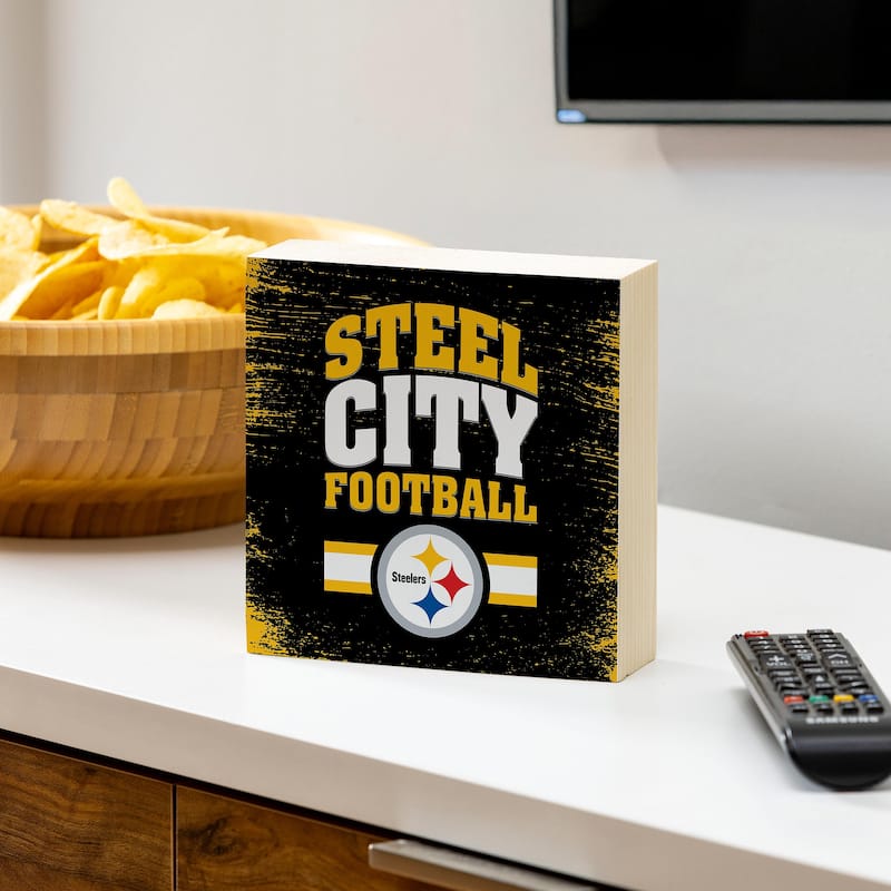 Pittsburgh Steelers Wooden Tabletop Mantel Shelf Sign - 6" x 6"