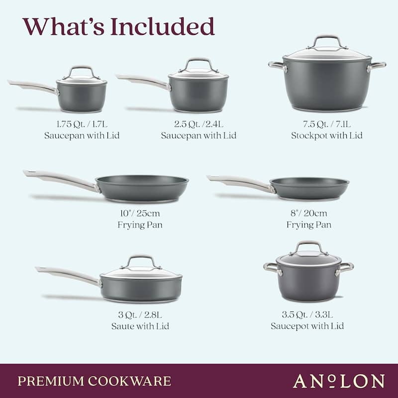 Accolade Nonstick Cookware Pots and Pans Set, 12 Piece - Moonstone Gray