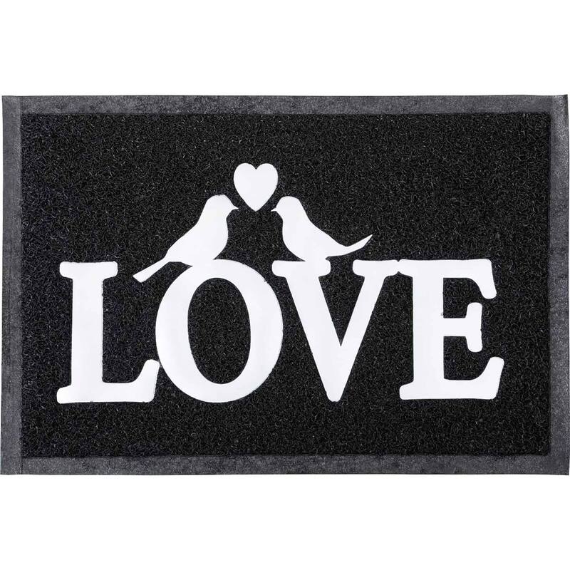 Welcome Outdoor Door Mat Non-Slip 100% Recycled PVC Rug - Love Black