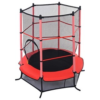 Red 55" Round Exercise Jumping Trampoline w/ Safety Pad - 55" x 64" (D x H)
