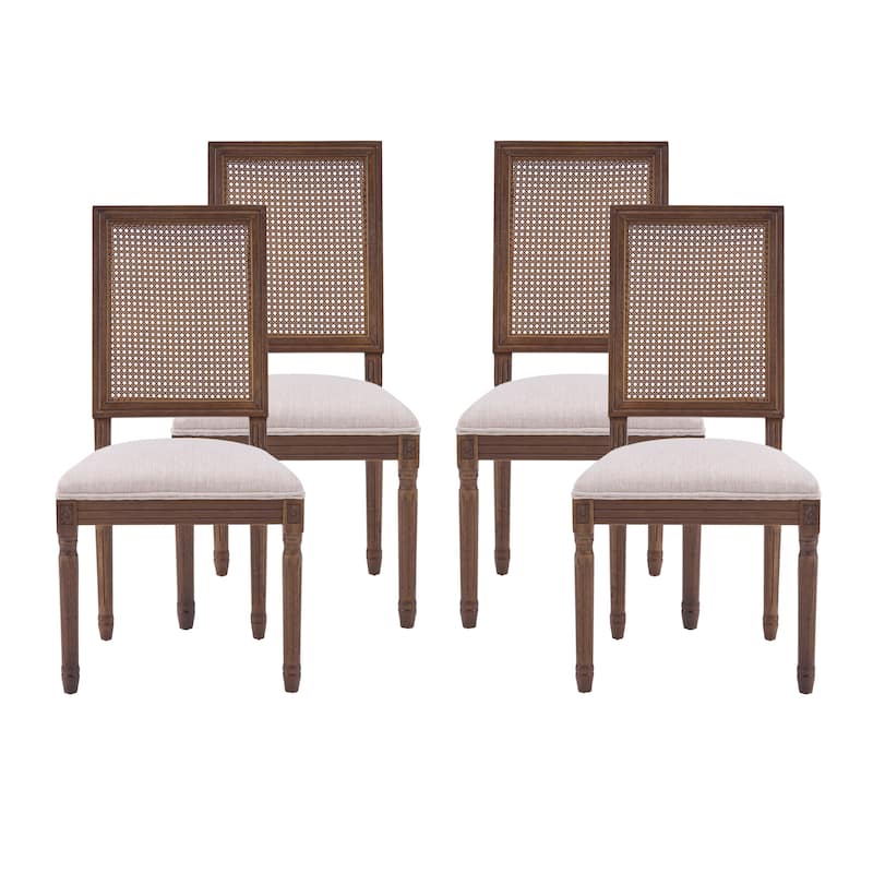 Christopher Knight Home - French Country Dining Chairs Set with Elegant Cane Backrest & Upholstered Seats with Fluted Legs