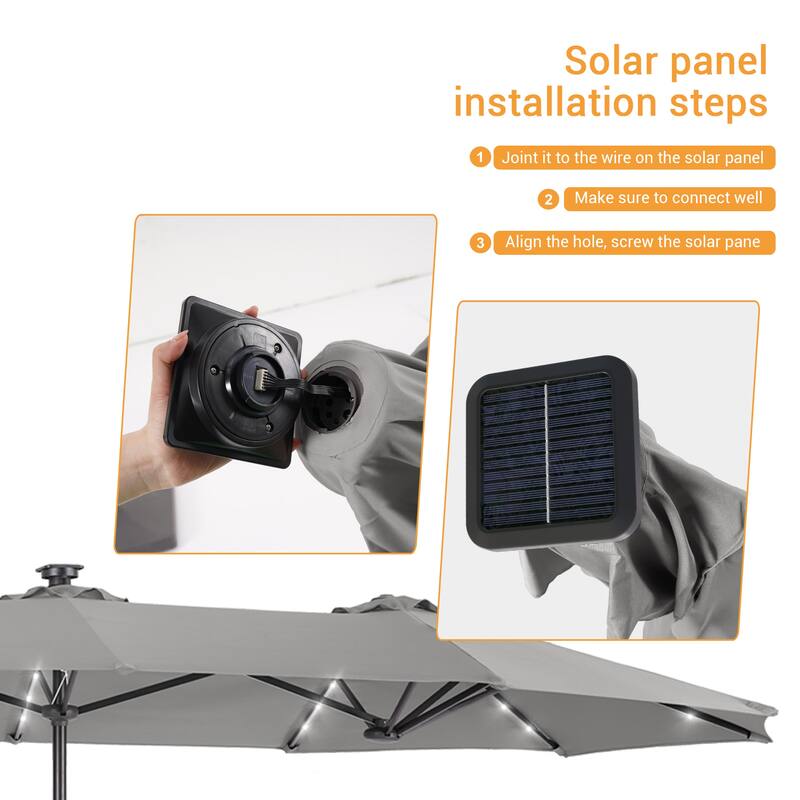 LIVOOSUN 13 x 7.2ft Large LED Double-Sided Rectangular Outdoor Patio Market Umbrella with Crank, Solar Panel, Navy Blue