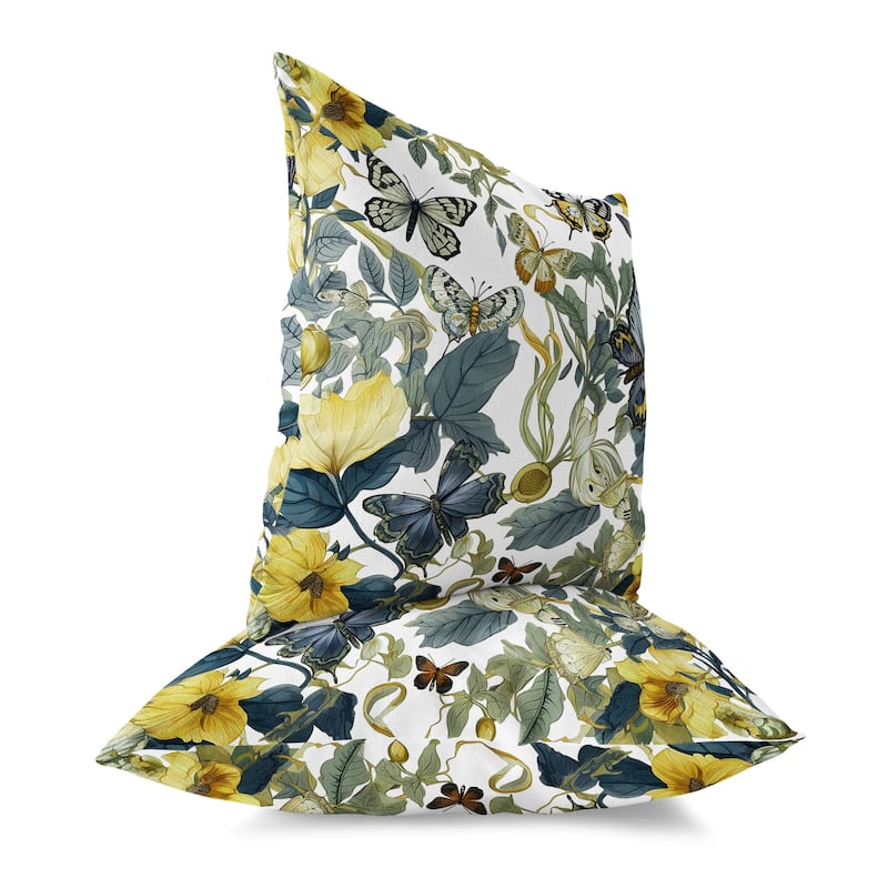 Green And yellow Butterfly Haven Indoor/Outdoor Throw Pillow Zipper