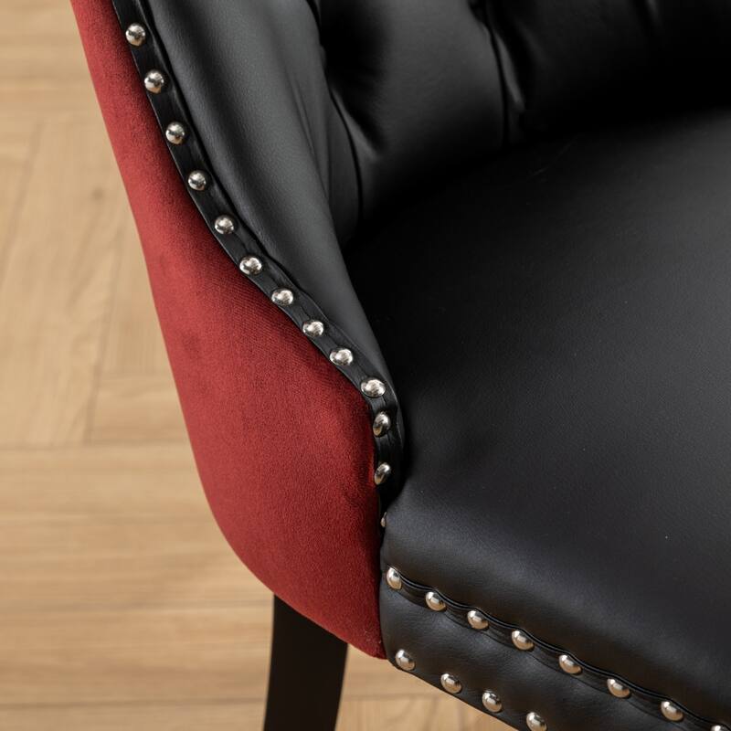 Contemporary PU and Velvet Upholstered Dining Chair Set of 2