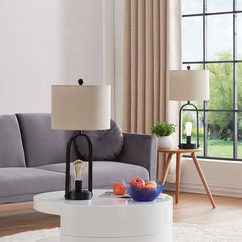 26'' Black Table Lamp Set with Outlet (Set of 2)