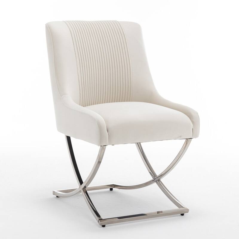 Modern Contempoary Velvet Dining Chair Set of 2 with Metal Frame Legs and Back Pull