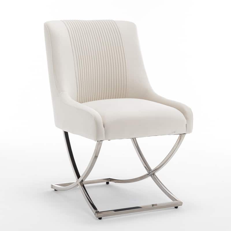 Modern Contempoary Velvet Dining Chair Set of 4 with Metal Frame Legs and Back Pull