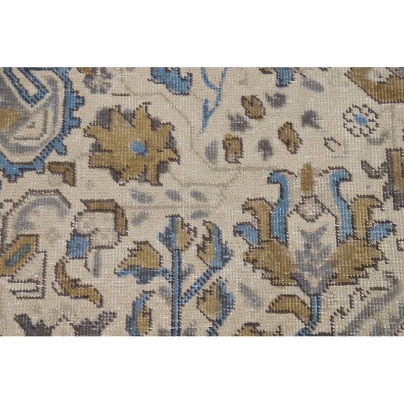 Hand Knotted Oriental 100% Wool Carpet Traditional Floral Beige & Ivories Tabriz Area Rug - 9' 7'' X 6' 6''