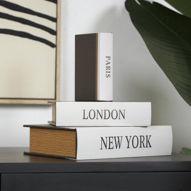 Faux Leather or Linen Fabric Book Storage Box - Set of 3 White, Beige, Black, Red or Light Gray - Roche River Decor