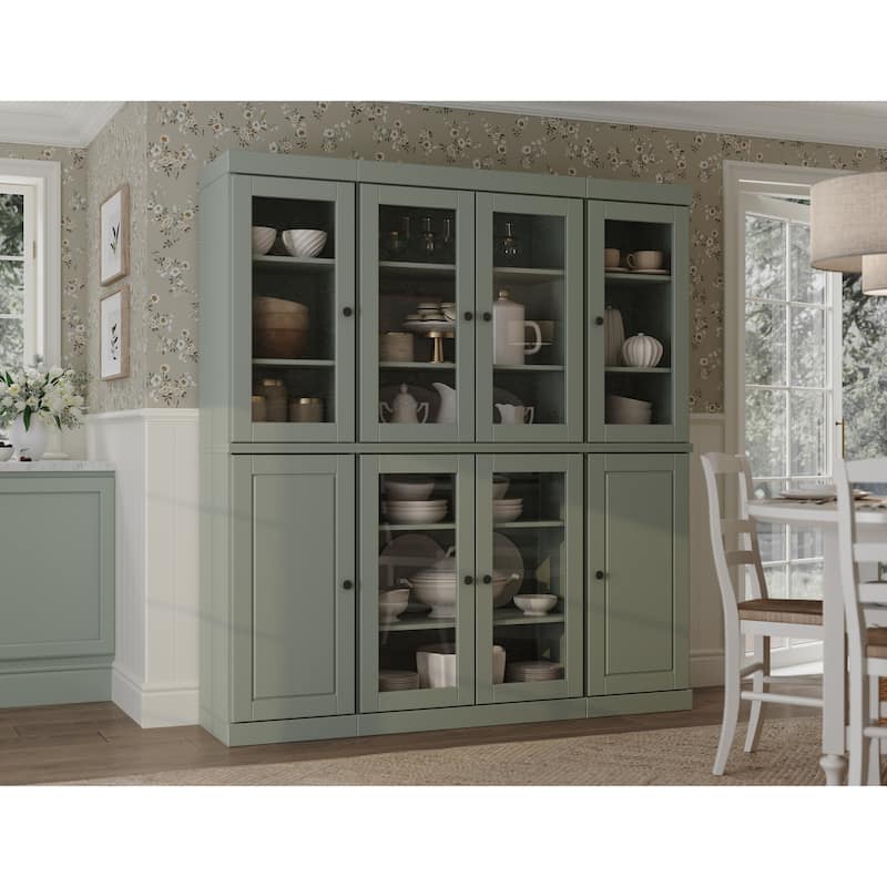 Palace Imports 100% Solid Wood 65" Kitchen China Pantry Cabinet - 65" x 71.5" - Sage - 6 Clear Glass-2 Solid