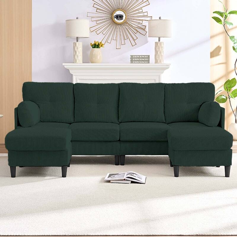 Mixoy Corduroy U-Shape Modular Convertible Sectional Sofa,Upholstered 4-Seater Sofa Couch with Movable Ottoman