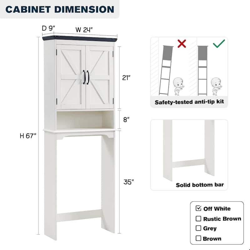 Farmhouse Over The Toilet Storage Cabinet, 67" Tall Bathroom Cabinet