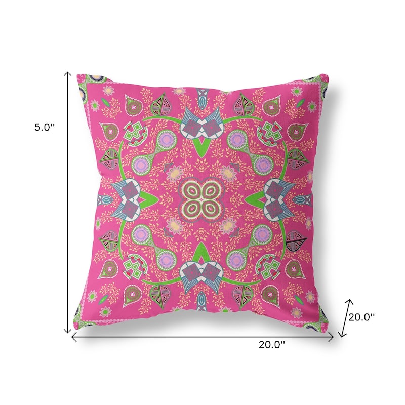 HomeRoots 20" x 20" Hot Pink Blown Seam Paisley Indoor Outdoor Throw Pillow - 20.00' X '5.00' X '20.00