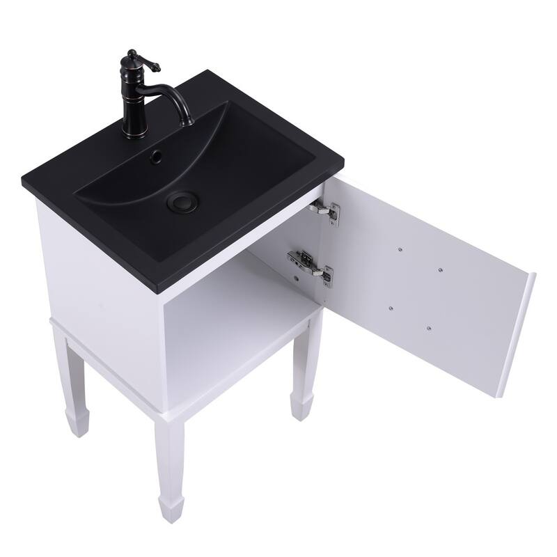 32.6" Black Resin Bathroom Vanity with Sink, Black Brass Faucet and Drain