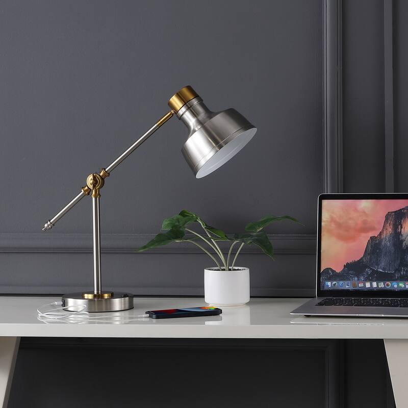 Odile 18.5" Classic Farmhouse Adjustable Cantilever LED Task Lamp with USB Charging Port, by JONATHAN Y