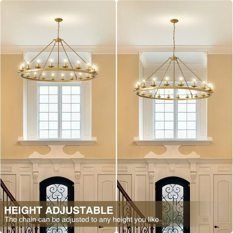 Luxury Wheel Chandelier, 16-54 Lights Single or Double Layer Round Pendant Light