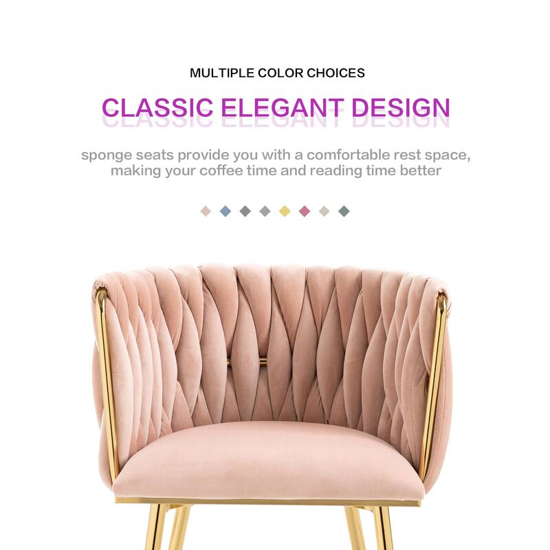 HOMEFUN Velvet Upholstered Tufted Side Dining Chair With Golden Legs（set of 2）