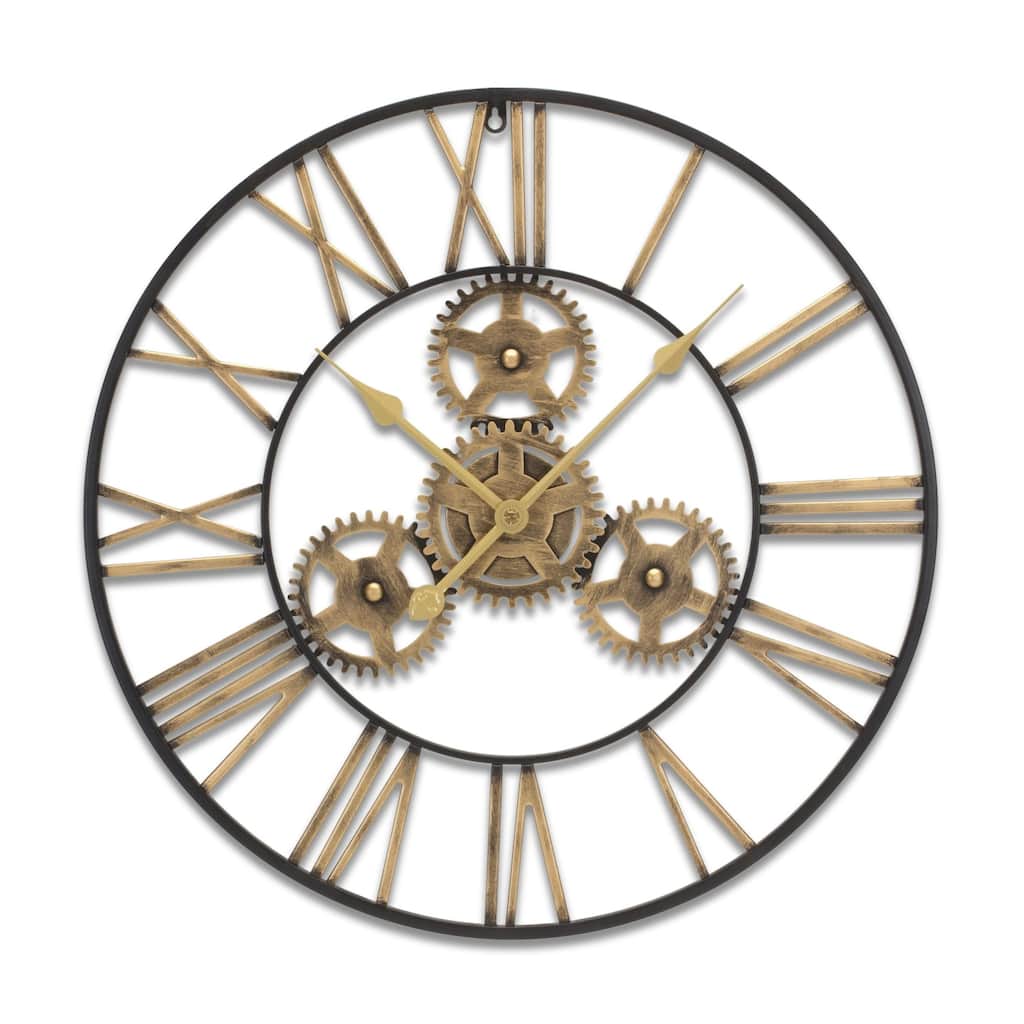 Industrial Gears Wall Clock with Roman Numerals - 23.75" - Gold and Black