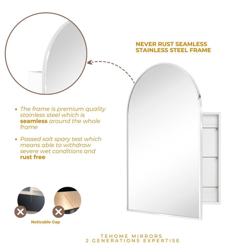 TEHOME Arched Bathroom Medicine Cabinet with Mirror Recessed and Surface Mount Medicine Cabinet Mirror