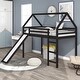 preview thumbnail 14 of 37, Twin Size Wood House Loft Bed w/ Slide, Ladder Upholstered Bed Frame Espresso