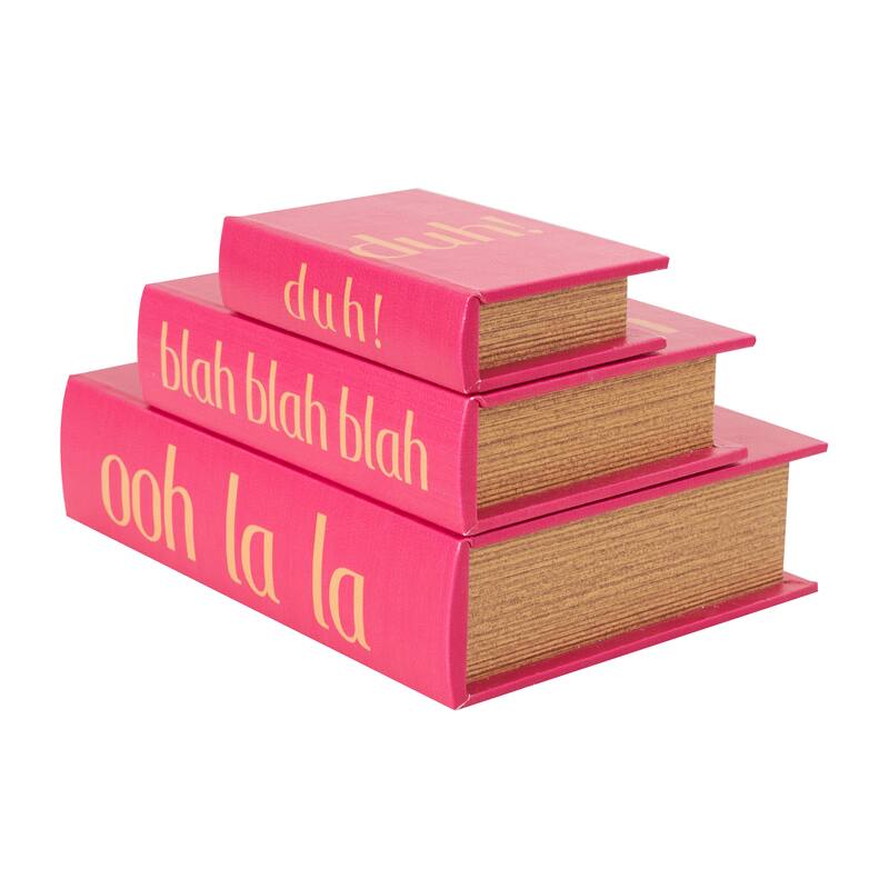 Red Wooden "Ooh La La" Faux Storage Book Decorative Box with Gold Lettering (Set of 3)