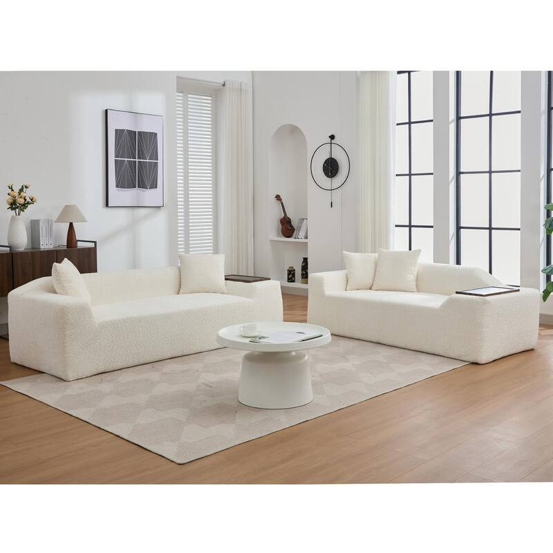 2-Piece Cloud Sofa Set, Modern Upholstered 3-Seater and 2-Seater Couch with End Tables Comfortable Living Room Sofa Set