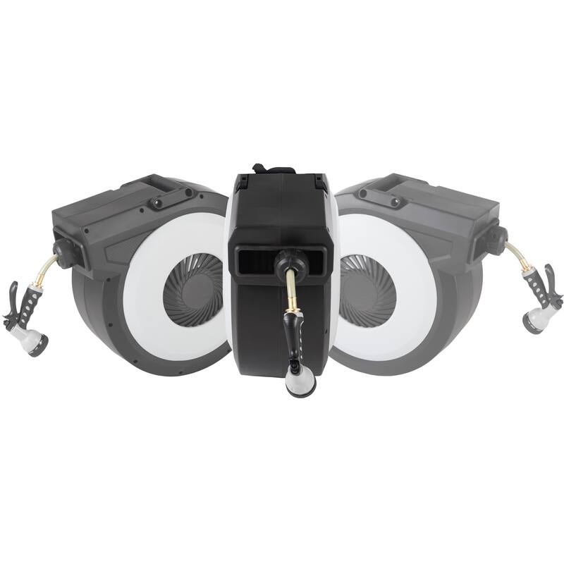 Pure Garden Retractable Hose with 9 Nozzle Patterns - Hose Reel Wall Mount with 180-Degree Swivel Bracket and Auto-Rewind