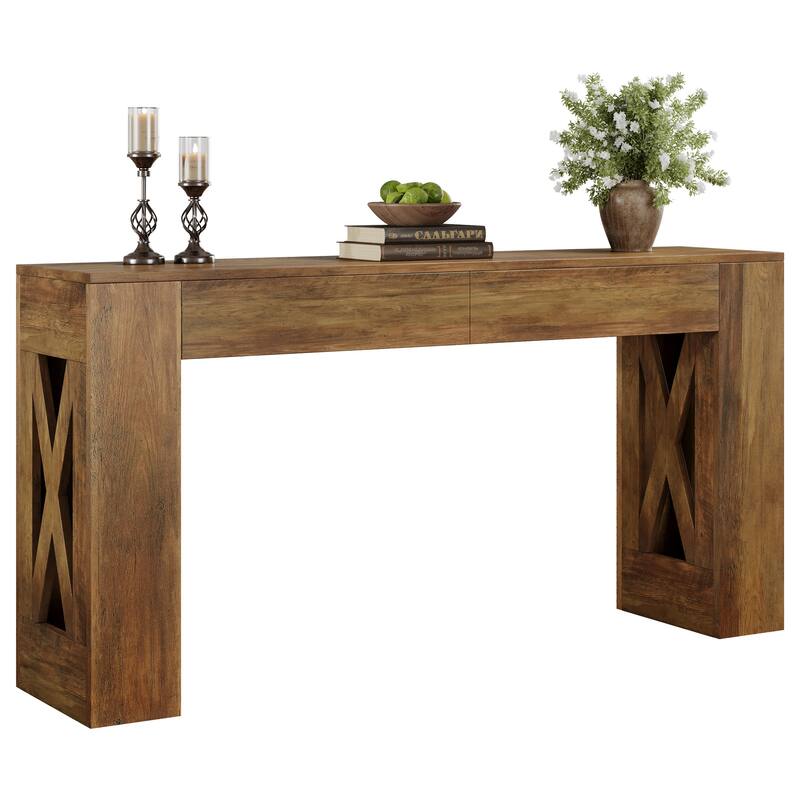 63-Inch Long Console Table, Farmhouse Entryway Table with 2 Drawers