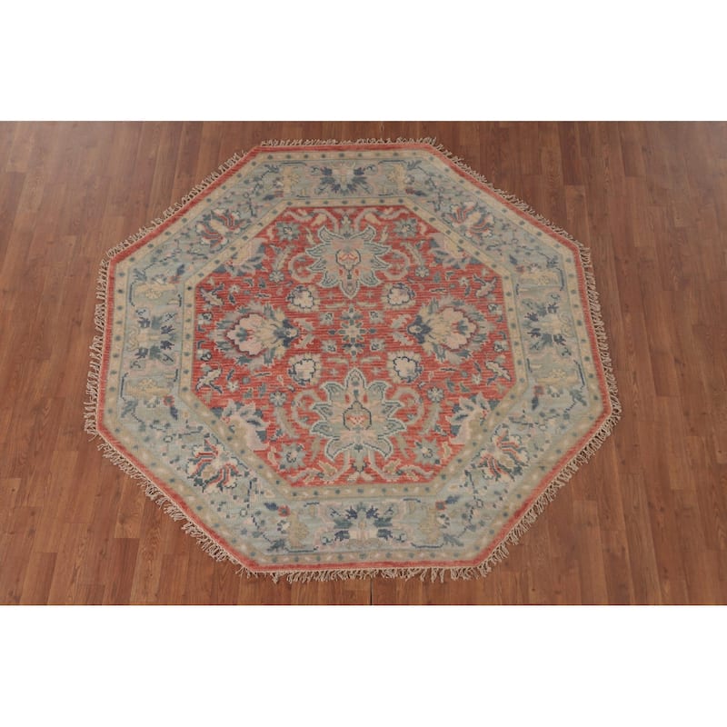 Heriz Serapi Indian Octagon Area Rug Handmade Wool Carpet - 5'10"x 5'10"