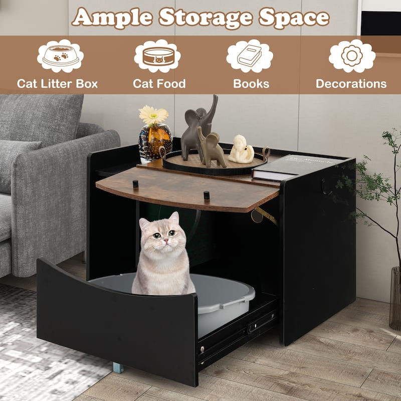 Cat Litter Box Enclosure with Pull-out Drawer-Black - 31" x 20" x 21" (L x W x H)