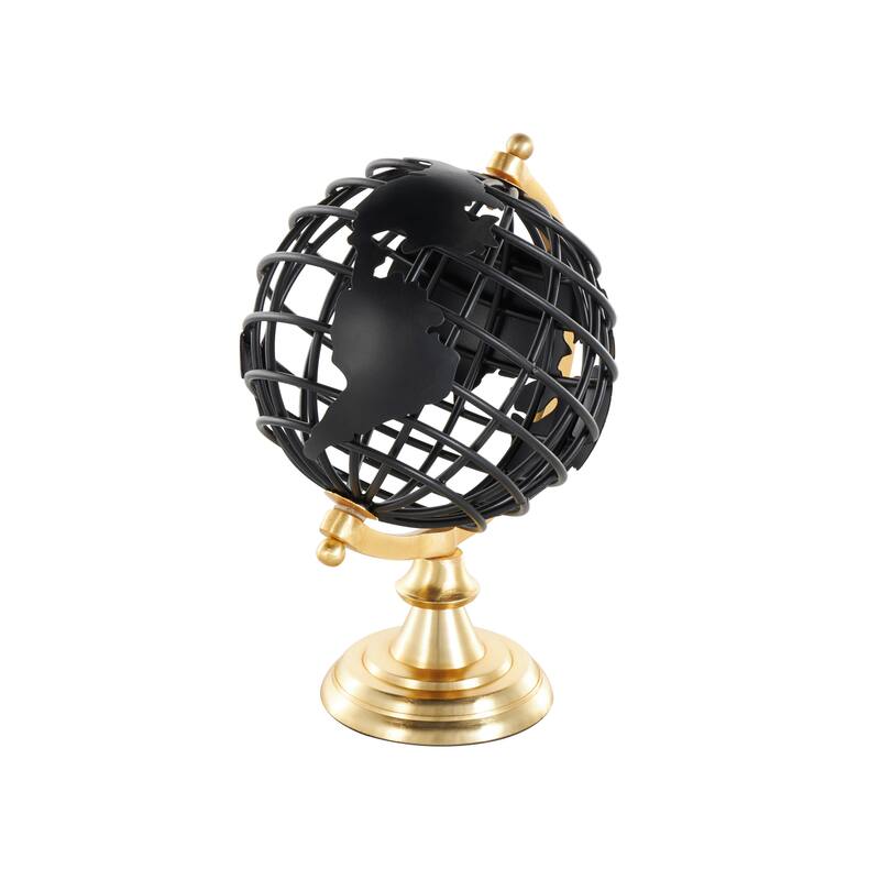 Black Metal Open Framed World Globe with Wire Exterior and Gold Base
