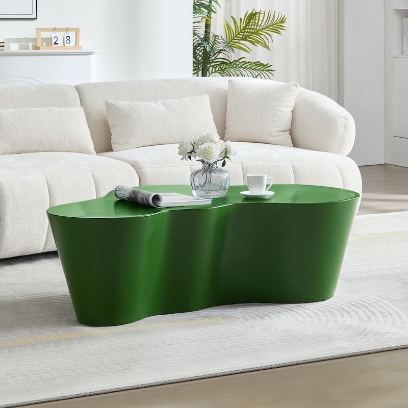 50" Unique Shape Sturdy Fiberglass Coffee Table, Tea Table for Living Room, No Need Assembly