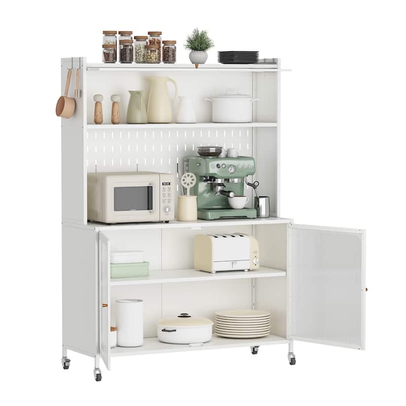 Modern Kitchen Pantry Cabinet with Glass Doors and Adjustable Shelves