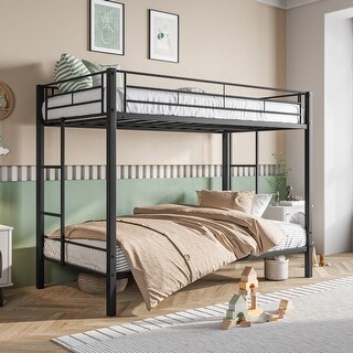 Twin over Twin Metal Bunk Bed, Heavy Duty with shelf and Slatted Support