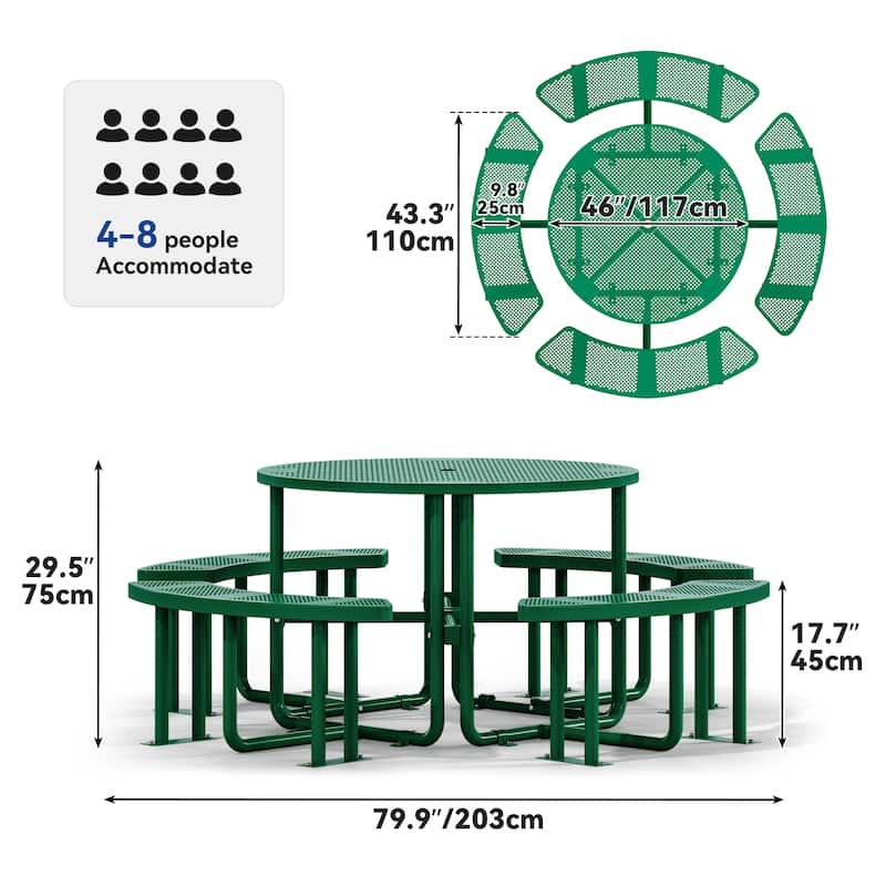 Black Outdoor Round Picnic Table Dining Set - 46"