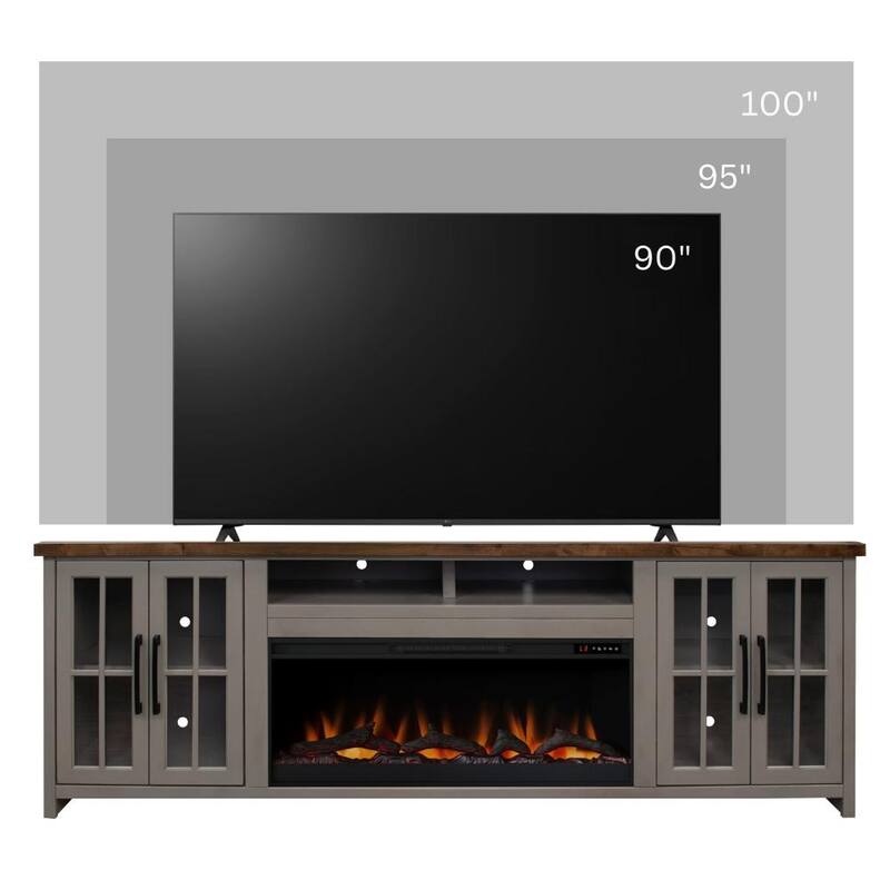 Bridgevine Home Modern Farmhouse 97 inch Fireplace TV Console for TVs up to 100 inches, Two-Tone Finish
