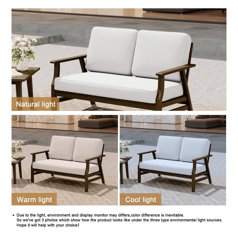 Modern Wood Cushioned 5-Piece Outdoor Patio Conversation Set