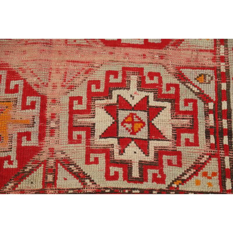 Hand Knotted Oriental 100% Wool Carpet Transitional Geometric Red Anatolian Runner Rug - 9' 9'' X 3' 8''